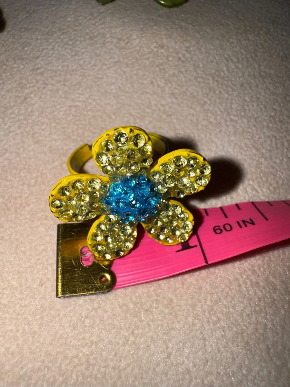 Set of Women's Floral Pink Heart, Lime, Yellow, Grey Floral, and Jaguar Rings